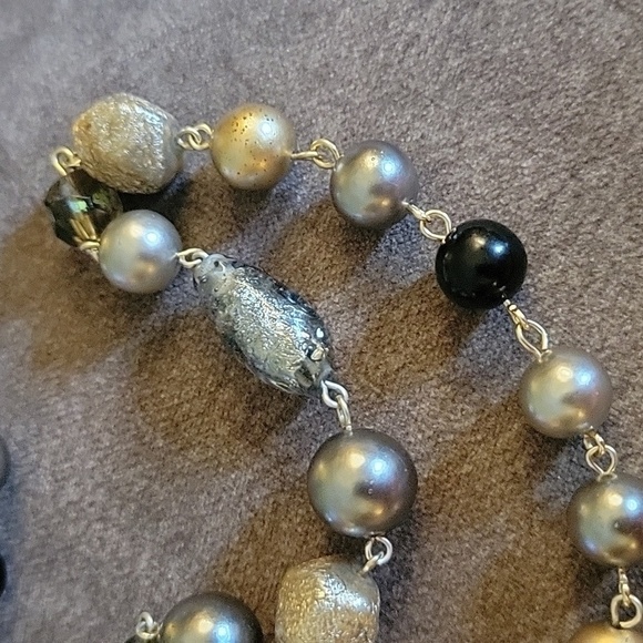 HANDMADE Silver Foil Glass Beaded Chain Necklace - Picture 3 of 6